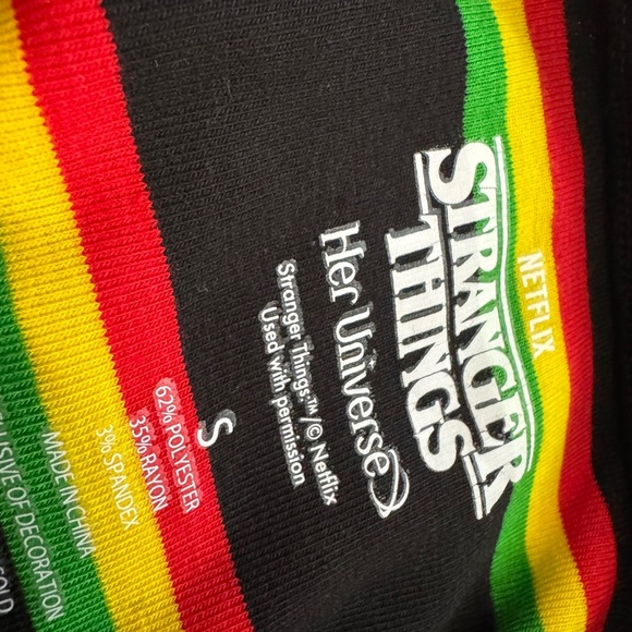 Her Universe women’s crop Tee - Black with Red, Yellow, Green Stripes - Picture 2 of 3